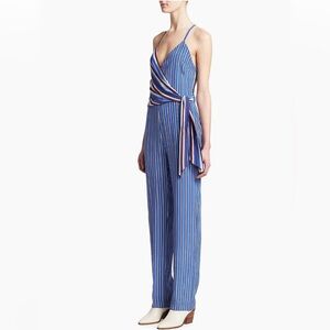 Rag & Bone Felix Blue, Red and White Stripe Print Silk Jumpsuit - Sz 6